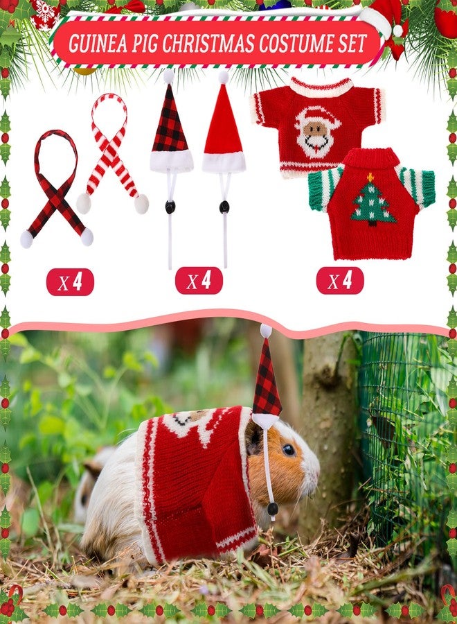 Cosblank 4 Pairs Christmas Guinea Pig Costume Santa Hat Small Animal Christmas Clothes with Scarf Warm Winter Christmas Sweater for Ferret Hamster Bunny Chinchilla Hedgehog Rabbit - Image 3